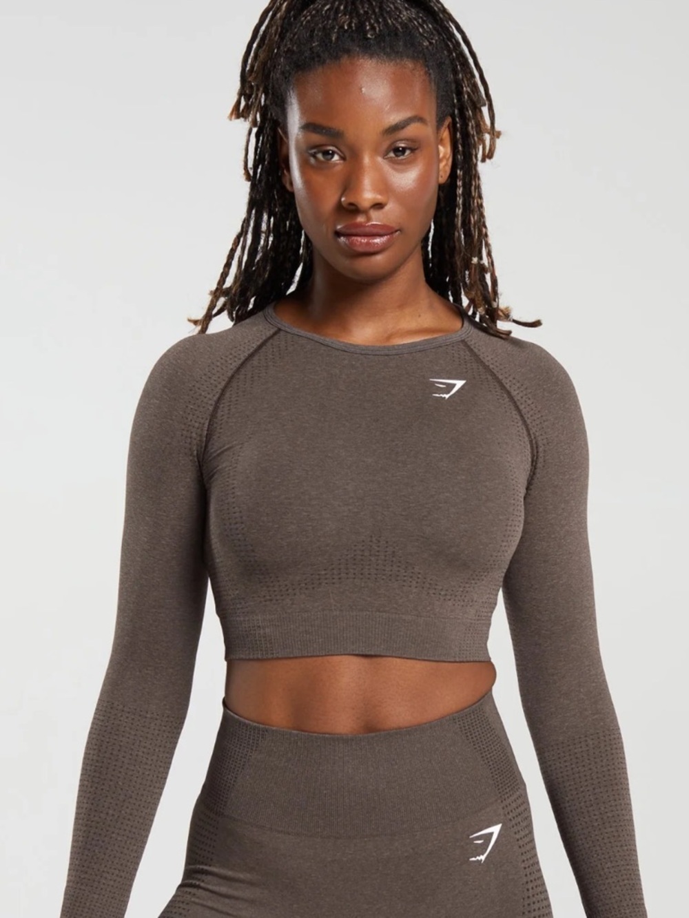 Gymshark Seamless Long Sleeve Crop Top in Taupe Brown - Picture 1 of 8